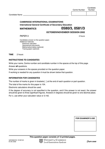 UNIVERSITY OF CAMBRIDGE INTERNATIONAL EXAMINATIONS IGCSE past paper ...