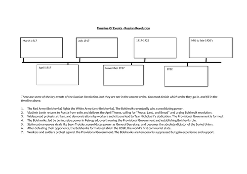 Russian Revolution - Timeline Context Worksheet