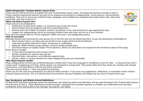 Trusted Adult Lesson Pack – Nursery to Year 6 (5 Lessons per Year Group ...
