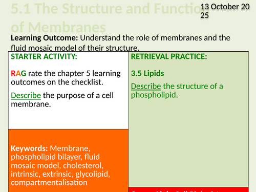 OCR Biology A- 5.1 The Structure and Function of Membranes