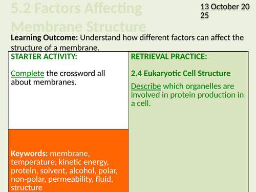 OCR Biology A- 5.2 Factors Affecting Membrane Structure