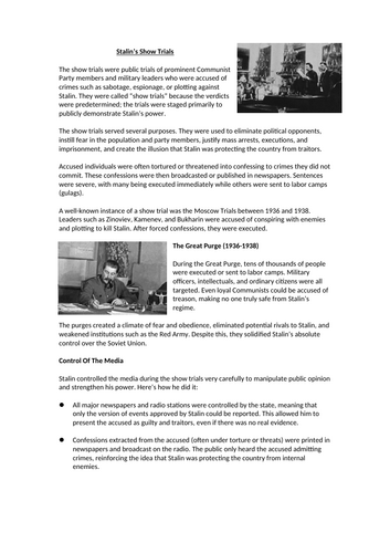 Russian Revolution - Stalin’s Show Trials Context Worksheet