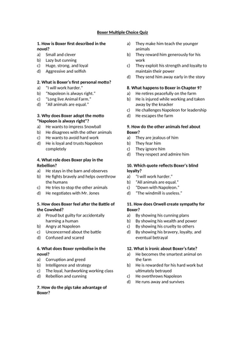 Animal Farm - Boxer Multiple Choice Quiz