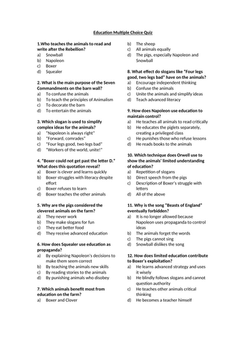 Animal Farm - Education Multiple Choice Quiz