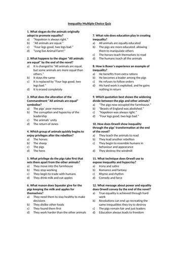 Animal Farm - Inequality Multiple Choice Quiz