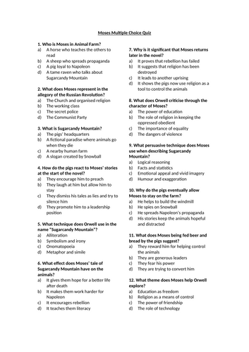 Animal Farm - Moses Multiple Choice Quiz