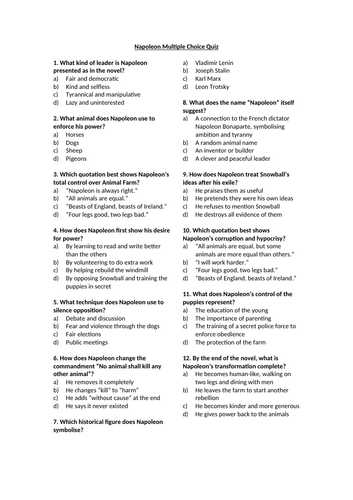 Animal Farm - Napoleon Multiple Choice Quiz