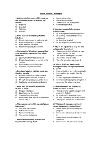 Animal Farm - Power Multiple Choice Quiz