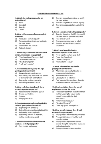Animal Farm - Propaganda Multiple Choice Quiz