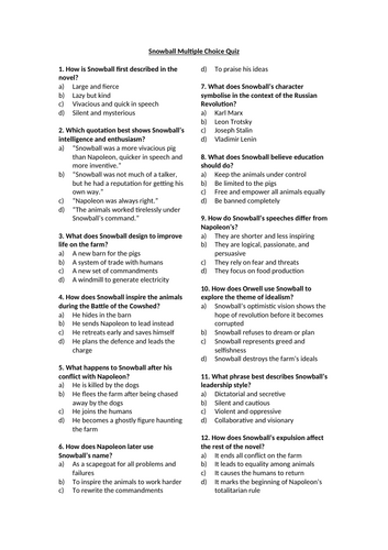 Animal Farm - Snowball Multiple Choice Quiz