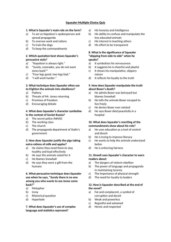 Animal Farm - Squealer Multiple Choice Quiz