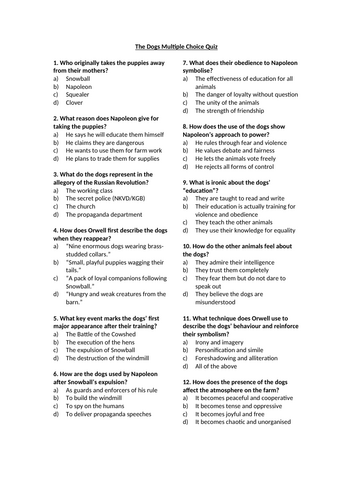 Animal Farm - The Dogs Multiple Choice Quiz