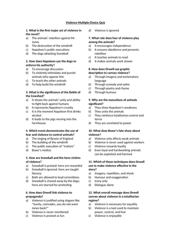 Animal Farm - Violence Multiple Choice Quiz