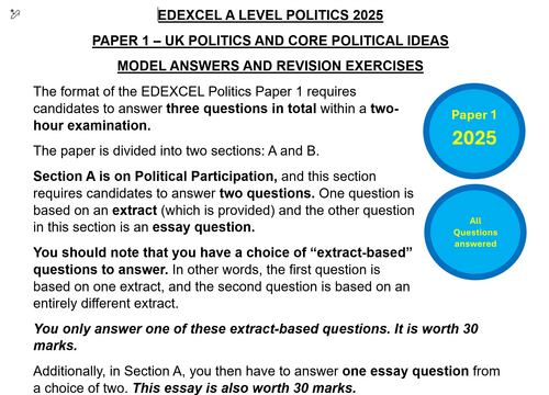 EDEXCEL A Level Politics Model Answers - Full Papers - Paper 1 - 2025 ...