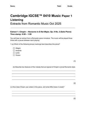 Cambridge IGCSE™ 0410 Music Paper 1 Listening - AOS3 ONLY | Teaching ...