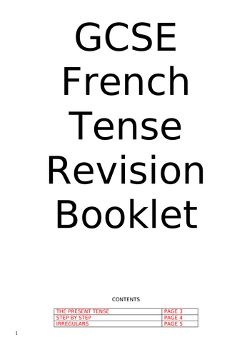 GCSE French Tense Revision Booklet | Teaching Resources