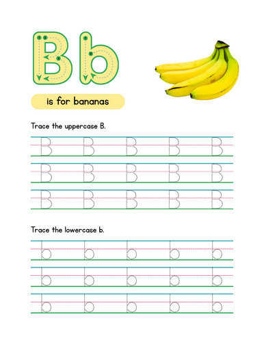 Letter B Tracing Worksheet, Alphabet Handwriting Practice,  6 pages.
