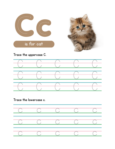 Letter C Tracing Worksheet, Alphabet Handwriting Practice, 6 pages