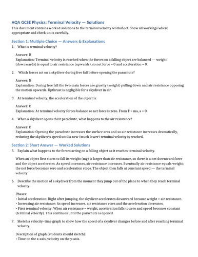 NEW AQA Physics (2016) - Weight and Terminal Velocity