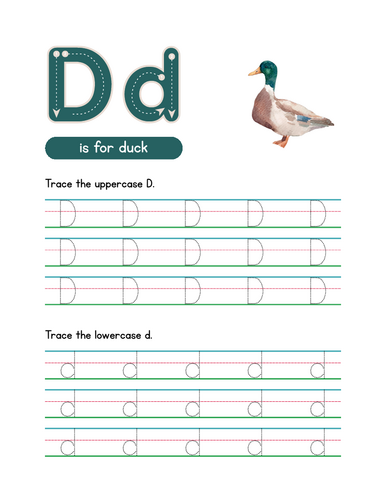 Letter D Tracing Worksheet, Alphabet Handwriting Practice, 6 pages