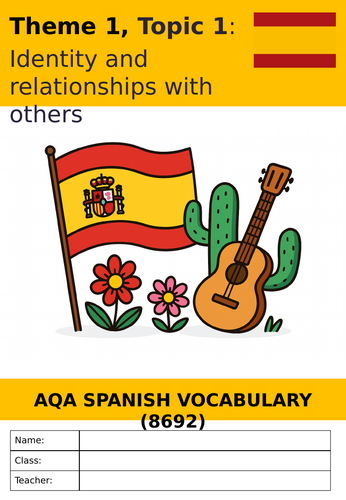 NEW SPEC- AQA GCSE Spanish Vocab Booklets – Theme 1 (8692) | Teaching ...