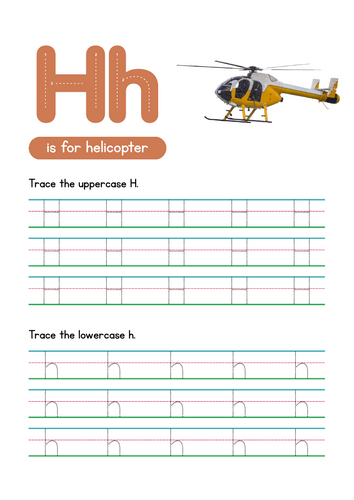 Letter H Tracing Worksheet, Alphabet Handwriting Practice, 6 pages