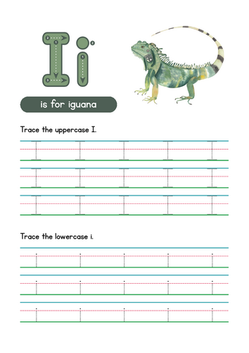 Letter I Tracing Worksheet, Alphabet Handwriting Practice, 6 pages