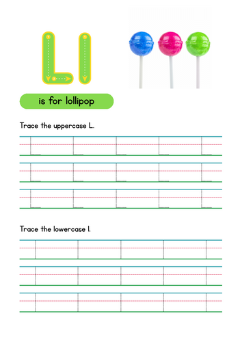 Letter L Tracing Worksheet, Alphabet Handwriting Practice, 6 pages