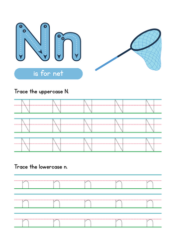 Letter N Tracing Worksheet, Alphabet Handwriting Practice, 6 pages