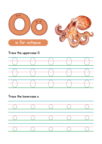 Letter O Tracing Worksheet, Alphabet Handwriting Practice, 6 pages
