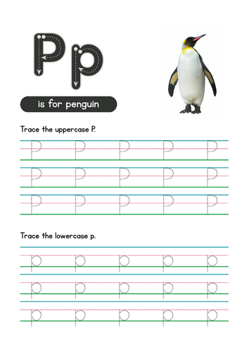 Letter P Tracing Worksheet, Alphabet Handwriting Practice, 6 pages