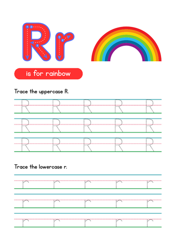 Letter R Tracing Worksheet, Alphabet Handwriting Practice, 6 pages