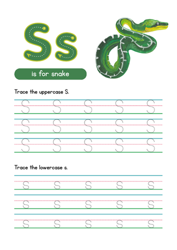 Letter S Tracing Worksheet, Alphabet Handwriting Practice, 6 pages