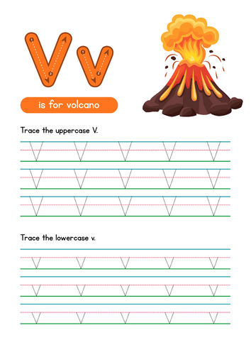 Letter V Tracing Worksheet, Alphabet Handwriting Practice, 6 pages