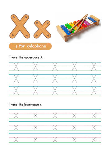 Letter X Tracing Worksheet, Alphabet Handwriting Practice, 6 pages