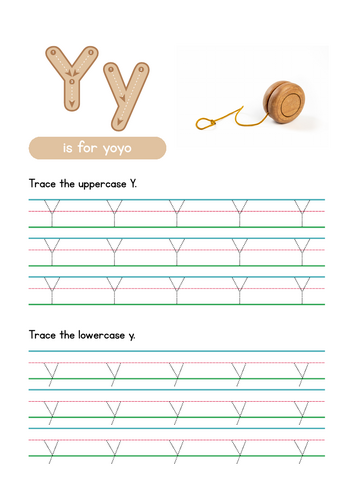 Letter Y Tracing Worksheet, Alphabet Handwriting Practice, 6 pages