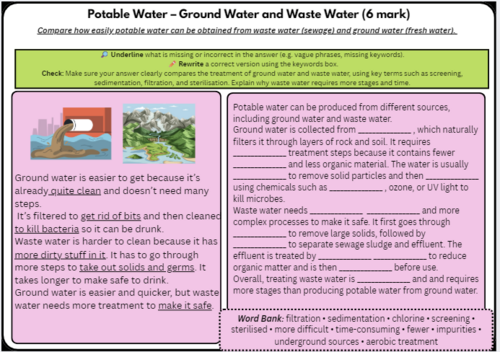 Potable Water 6 Mark – Comparing Ground Water and Waste Water (AQA ...