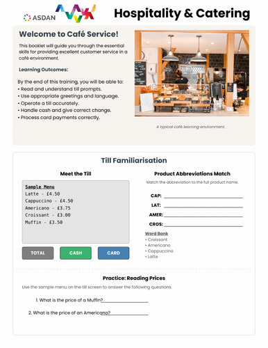 ASDAN Life Skills - Hospitality and Catering - Cafe Work