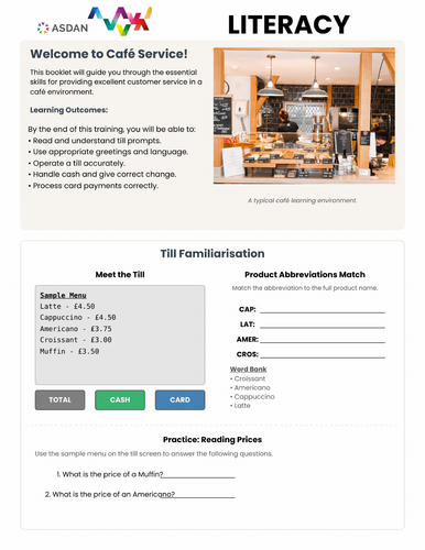 ASDAN Life Skills - Life Skills - Cafe Skills