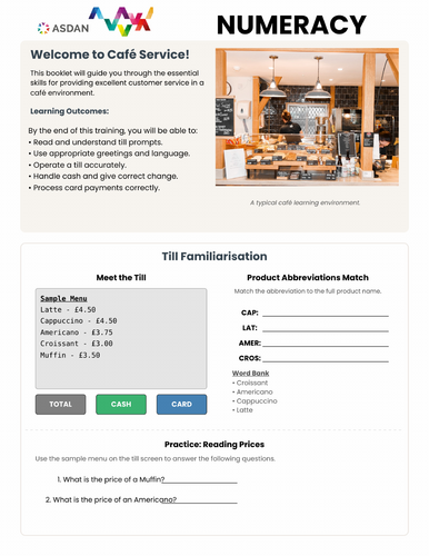 ASDAN Life Skills - Numeracy - Cafe Skills Workbook