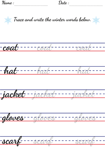 Cursive Handwriting Practice – Winter Vocabulary Words | Seasonal ...