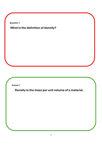 Density Flash Cards Q& A | Teaching Resources