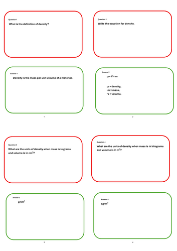 Density Flash Cards Q& A | Teaching Resources