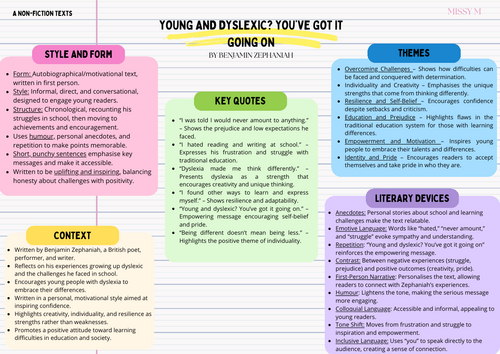 Young and dyslexic? You've got it going on Benjamin Zephaniah Revision Sheet