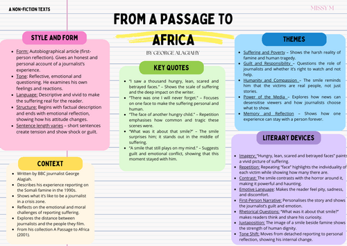 A Passage to Africa George Alagiah Revision Sheet