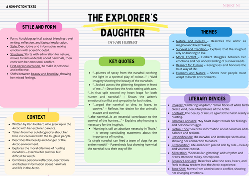 The Explorer’s Daughter Kari Herbert Revision Sheet