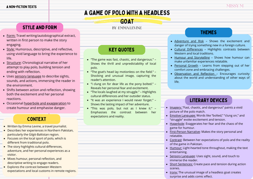 A Game of Polo with a Headless Goat Emma Levine Revision Sheet