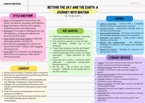 Beyond the Sky and Earth: A Journey into Bhutan Jamie Zeppa Revision Sheet
