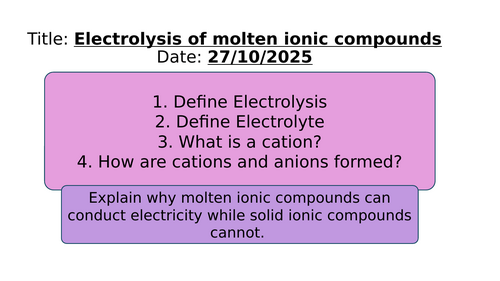 KS4 Electrolysis of molten ionic compounds