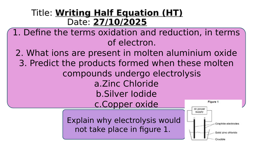 KS4- Electrolysis- Writing half equation
